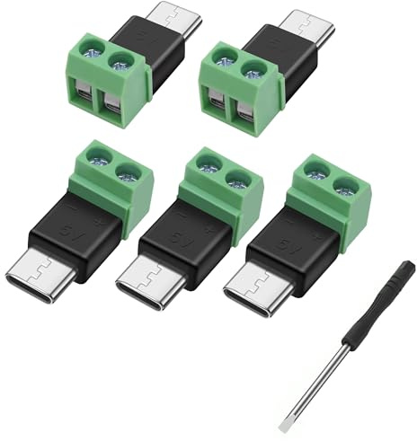 MEIRIYFA USB Typ C Schraube Anschlussadapter - 5PCS | USB C Stecker zu 2 Pin Anschlussblock 5V 1.5A für Reparatur Stromladen DIY