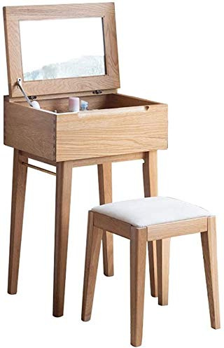 S3YT8U Luxury Solid Wood Multi-Function Vanity Set with Reversible Mirror and Cushioned Stool - Bedroom Dressing Table Makeup Table