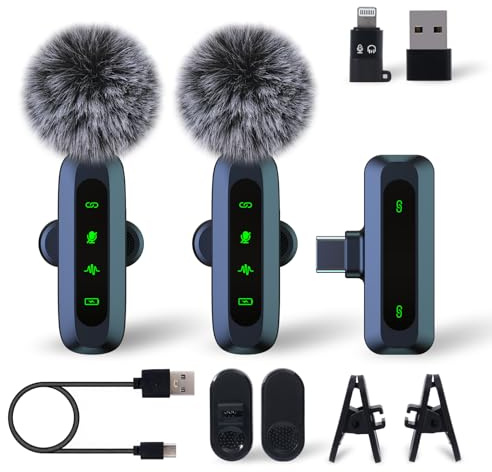 Microphone wireless,Microphone for iPhone & USB-C Plug, mini mics Wireless Microphones with Noise Reduction,mini microphone LED Display -wireless microphones Ideal for Vlog, TikTok & Content Creation