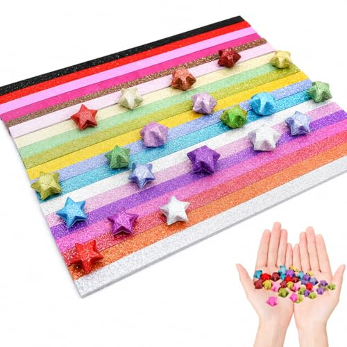 360 Feuilles Paillettes Papier Origami Bandes de Papier Colorées pour Projets d'Artisanat, DIY Créatif, Décoration de Fête et Fabrication de Bouteilles de Souhaits
