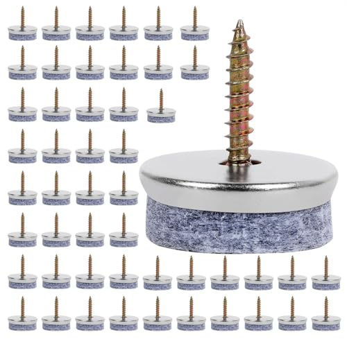 50 Pcs Pied Chaise a Visser, Patins a Visser, 23.6mm Patin Chaise Feutre Pied de Chaises, Patin Feutre a Vissers antidérapants pour canapés, Tables et sols en Bois Dur