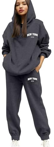 Couawaticy Tracksuit Womens Full Set Long Sleeve Sweatshirts Sweatpants Loungewear Sets with Pockets Sweatshirt Pants Joggings Suits