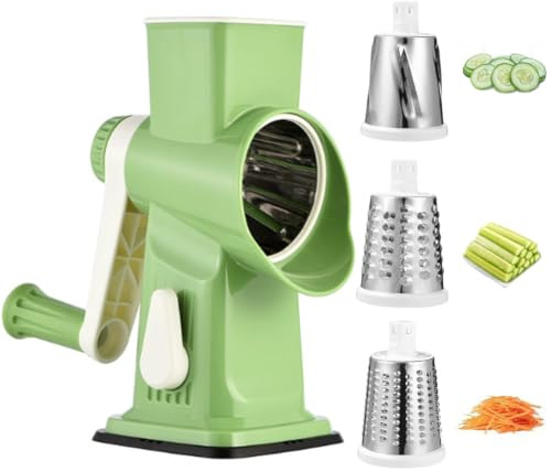 Grattugia per formaggi con manovella, Rasoio per verdure 3 lame a tamburo intercambiabili in acciaio inox, Rasoio per verdure a taglio rapido, ideale come grattugia per patate, grattugia per noci con