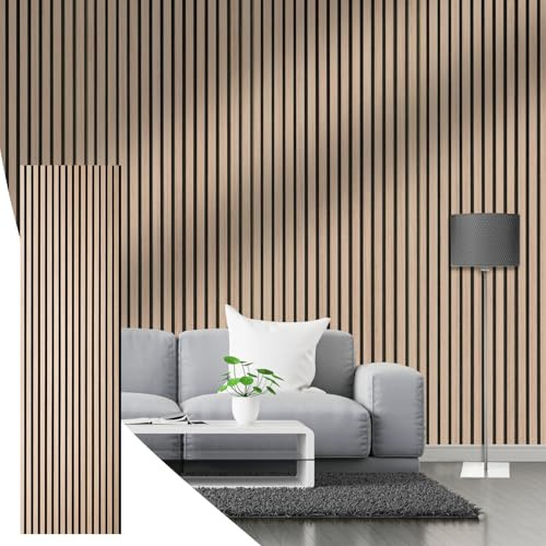 CLICK-DECK Wooden Wall Panels | Premium Acoustic Wall Panels | Slat Wall Panelling | Sound Absorbing | Fire Retardant & FSC Certified | Wood Panels for Walls (Natural Oak 240 x 60cm)