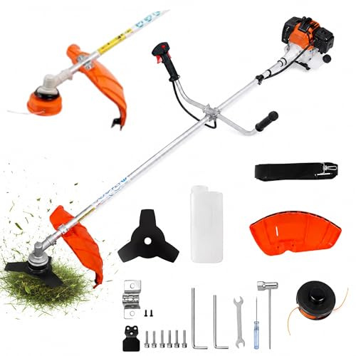 Decespugliatore a Scoppio Professionale 52cc 2 Tempi - Sistema ANTIVIBRANTE e AVVIAMENTO FACILITATO – MULTIFUNZIONE 2 in 1 con Testina Tap & Go 2mm e Disco in Acciaio a 3 Denti – Tagliaerba a Scoppio