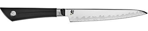 Shun Sora Universalmesser, gezahnt, 14 cm, Komposit-Klingen-Technologie, NSF-Zertifiziert, handgefertigt in Japan, VB0722, Edelstahl, metallisch