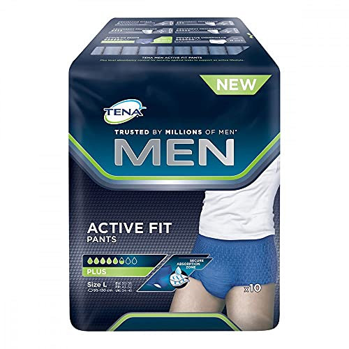 Tena MEN Active Fit Pants Plus L, Inkontinenzschutz für Männer, Grau, Blau, Stretch-Material, Einweg, Large, 10 Stück, 1E+1 stück