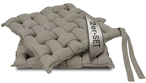 ZOLLNER 2er Set Sitzkissen in 40x40cm - gemütliche Stuhlkissen mit Bindebänder - waschbar bis 30°C - in grau - Oeko Tex® Zertifiziert