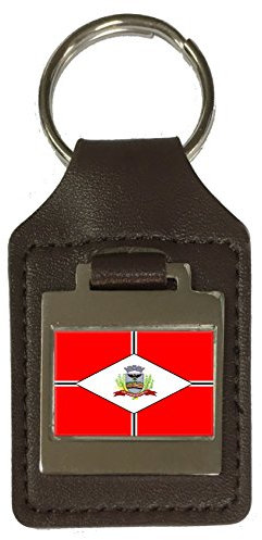 Schlüsselanhänger aus Leder mit Gravur Sao Jose Do Rio Preto City Sao Paulo Staatsflagge