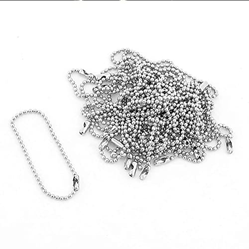 Trimming Shop 20cm Metal Ball Silver Chain Extender, 100pcs | For Label Tags, Ball Bead Chain Connector, Jewellery Making, Keychain or Badge Holders, With Connector Clasp