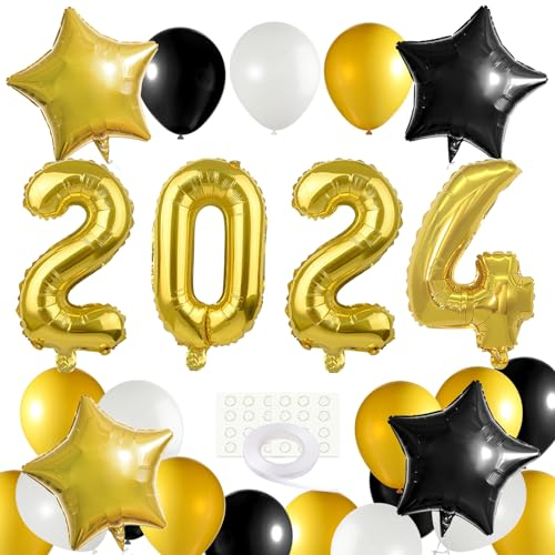 MIAHART 2026 Silvester Party Dekoration 2026 XXL Set 2026 Riesen Folienballons mit Schwarz Gold und Weiß Ballon Kit Folienballon Deko Happy New Year Party Supplies