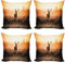 ABAKUHAUS Jagd Dekokissen Kissenbezug 4er Pack, Deer Morning Sun, Modern Accent Doppelseitiger Digitaldruck, 50 x 50 cm, braun orange
