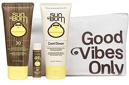 Sun Bum Day Tripper LSF 30 Sonnenpflegeset, Reisegrößenpackung mit breitem Spektrum feuchtigkeitsspendender Sonnencreme-Lotion, Sonnenschutz-Lippenbalsam und feuchtigkeitsspendender Cool Down After