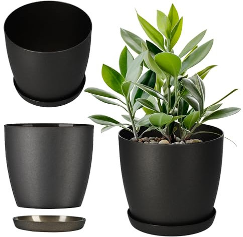 KADAX Pot de Fleurs 20 cm en Plastique avec Soucoupe et Finition Mate Élégante, Cache-Pot pour Une Décoration Intérieure Raffinée et Moderne (Anthracite)