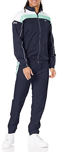 Lacoste Sport Colorblock Taffeta Hooded Tracksuit Tuta Sportiva, Blu Navy/Bianco spirulina-Bianco, 3XL Uomo