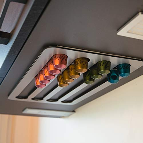 PODY® • Support, Rangement pour capsules, dosettes de Café • Adhésif • Compatible Nespresso Classique • Aluminium composite argenté