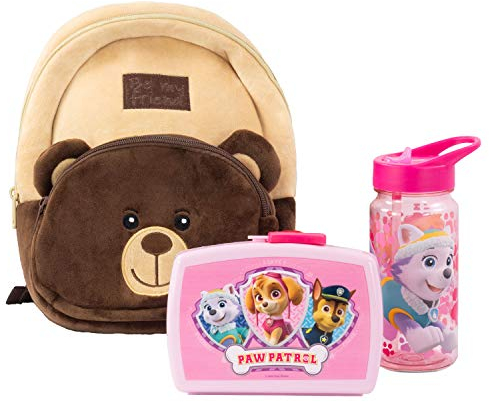 P:os 81449 PAW Patrol - Rucksack für Kinder mit niedlichem Bärengesicht, Paw Patrol Brotdose und Trinkflasche in Pink, ideales Set für den Kindergarten oder bei Familienausflügen