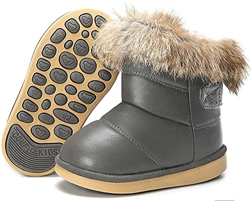 Gaatpot Scarpe per Bimba Bambini Stivaletti Stivali Fodera Calda Stivaletto da Invernalo Ragazzi Stivali Impermeabili all'aperto Grigio scuro 28EU = 29CN