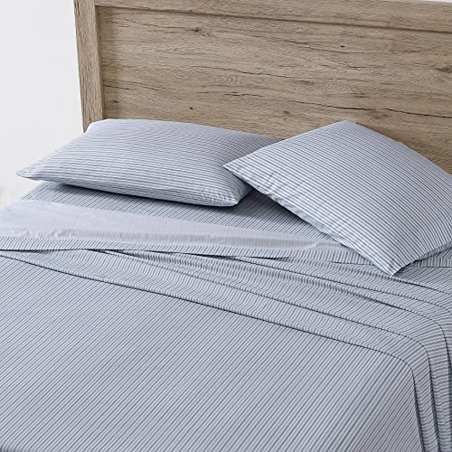 Eddie Bauer Bettlaken aus Baumwoll-Perkal-Bettwäsche-Set, frisch und cool, stilvolle Wohnkultur, Doppelbett, Ticking-Streifen, Blau/Weiß