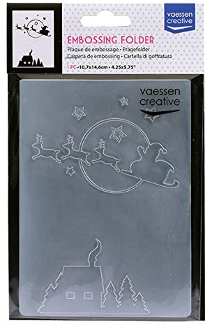 Iris Ohyama Vaessen Creative Cartella per Embossing, Babbo Vola in Slitta, 6 x 10,8 x 0,5 cm, 1 Pezzo, Compleanno, Nascita, Biglietti di Natale e Artigianato di Carta, 14,6x10,8x0,5