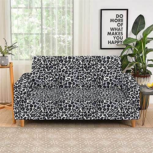Highdi Stretch Sofabezug,3D Vintage Leopard Tierdruck Sofaüberwurf Abdeckung Waschbar rutschfest Sofahusse Spandex Couchbezug für Wohnzimmer Möbelschutz (Schwarz,3-Sitzer: 190-230 cm)