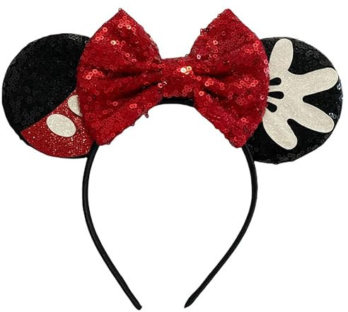 Lilium Kids Mickey Minnie Mouse Ears Alice Headband With Big 5 Red Sequin Top Bow Handmade
