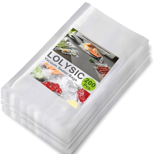 LOLYSIC 200 PCS Vacuum Sealer Bags for Food, 15 x 25 CM Embossed Food Vacuum Bags, Thick Vacuum Sealer Food Storage Bags for Sous Vide Cooking