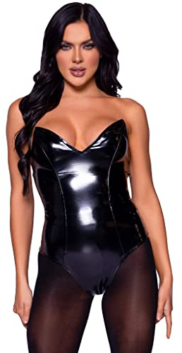 Leg Avenue Womens Vinyl Boned Bodysuit Diy Costume Piece, Black, LARGE