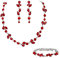 EVER FAITH Kristall Schmuck-Sets elegante Marquise- und Runde- Schliff Strass Blatt Halsketten, Ohrringe und Armband-Set für Damen Rot Silber-Tone