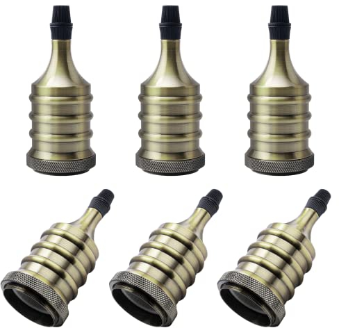 DiCUNO Vintage Lampenfassung E27, Retro Lampenhalter aus Aluminium&Keramik, Edison-Gewinde für Lampe/Birnen, DIY nostalgische Deckenleuchte, Tischleuchte, Gewindemantel, Champagner Gold, 6er Set