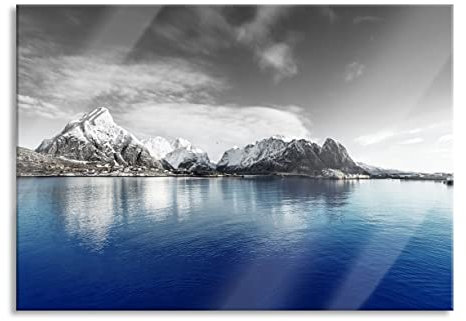 Pixxprint Glasbild, Wandbild aus Echtglas, Lofoten in Norwegen, 80x60 cm, inkl. Aufhängung und Abstandshalter