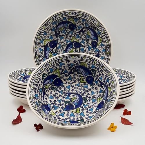 YODECO Couscous-Service, Suppenteller, Fische, Blau, 12 Personen
