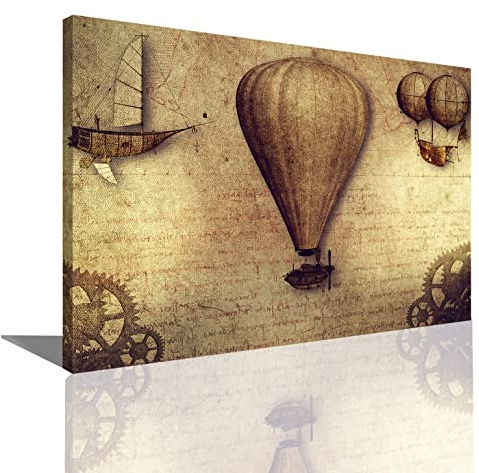 Erfindung Ballon Vintage Poster Leonardo Da Vinci Renaissance Ölgemälde Poster Wand Kunst Bild Druck Leinwand Malerei Dekorative Wandbild (50x75cm-Gerahmt)