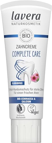 lavera Dentifricio Complete Care senza fluoro – Protezione 5 volte – Principi attivi vegetali biologici – Echinacea & calcio bio – Vegano – Cosmetici naturali – 75 ml
