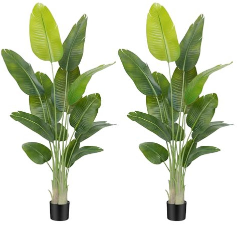 Keeplush Künstliche Paradiesvogel Pflanze groß 180cm künstliche Tropische Palme mit 13 Blättern perfekte künstliche Pflanzen im Topf für drinnen und draußen Haus Büro Garten Moderne Dekoration(2 Pack)