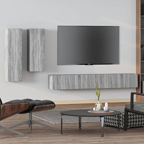 Festnight Muebles de Salón Moderno 4 pzas Mueble salón Modular Conjunto Completo Mueble TV Mueble de Pared para TV Mesa de TV Colgante Mueble de TV Flotante Gris Sonoma