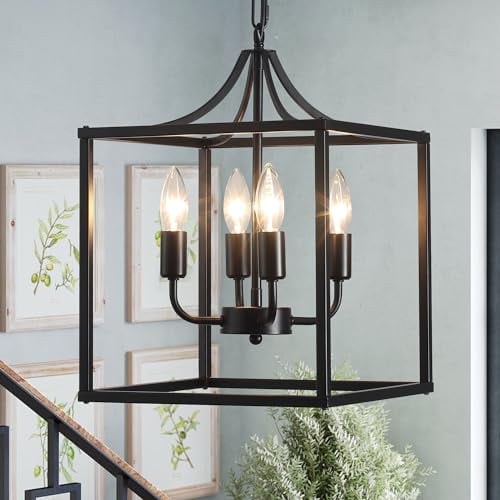 Qcyuui Industrial Metal Chandelier Elegant Black Chandeliers Ceiling Lights for Living Room Lantern Style Hanging Pendant Light Fitting