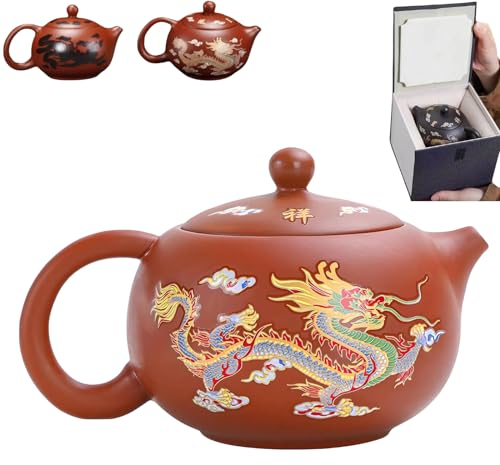 2024 Neue handgefertigte Teekanne mit Drachen und Phönix, farbwechselnd, Violett, Ton, Zisha-Teeset, Wasserkocher, Kung-Fu-Teekanne, Geschenk für Teeliebhaber, Rot
