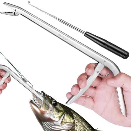 Annyswit 2 Stück/2 Typen Tragbarer Haken-Löser Fisch Lösezange 30.5cm & 16.5cm Stabiler Hakenlöser Angeln Aushaken mit Magnete Angelhaken Entferner Disgorger für Schnellverschluss-Angelhaken