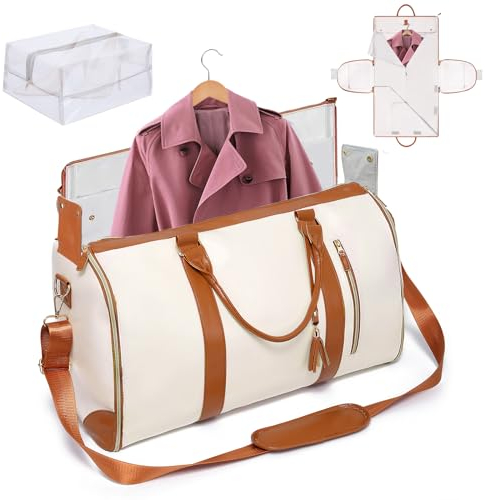 Reisetasche Faltbar - 2-in-1 Hängbare Reisetasche, Hochwertiges Leder & Wasserdicht, Reisetasche Aufklappbar mit Schuhbeutel und Schulterriemen, Reisetasche Kleidersack für Geschäftsleute, Reisen