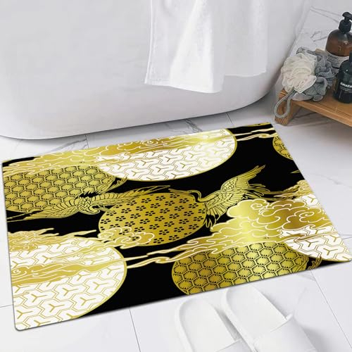 EMFSLA rutschfest Badezimmer Badeteppiche,Weich Hochflor Saugfähig Badvorleger Waschbar Flauschige Mikrofaser Badematte,Japanisches Musterset. Nahtlose Vektorornamente mit traditionellen Mot,40x60 cm