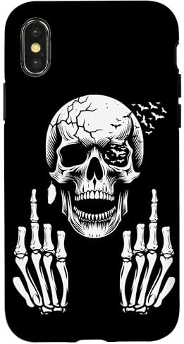 Totenkopf Skelett Mittelfinger Halloween Erwachsene Humor F You Hülle für iPhone X/XS