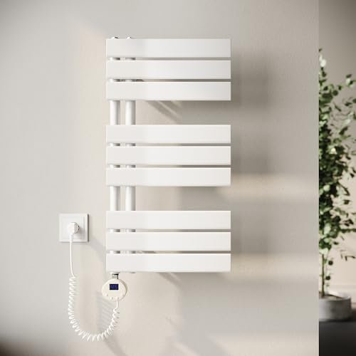 SONNI Badheizkörper Elektrische Handtuchwärmer mit Thermostat Heizstab Weiß 762x400mm 400 Watt, Flach Handtuchtrockner elektrisch Handtuchheizkörper für Bad mit Temperaturregler