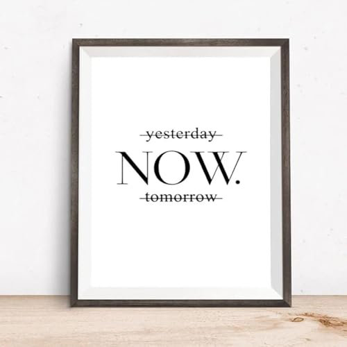 FOKTMS Motivationsplakate und -drucke „Yesterday Now Tomorrow“ – Wandkunst, Leinwandgemälde, minimalistisch, schwarz-weiß, Heimdekoration, 40 x 60 cm, ohne Rahmen