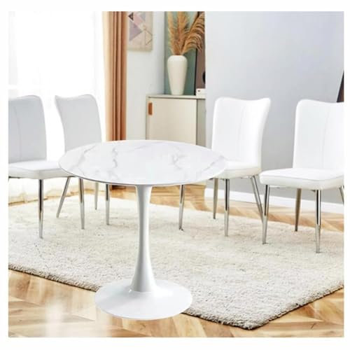 Runder Moderner Esstisch, Granitplatte Mit Metallsockel for Küche Und Esszimmer, Couchtisch, Freizeit-Beistelltisch, Klein Und Platzsparend(White,80cm)