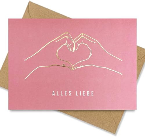 Karte zu verschiedenen Anlässen (Geburtstag, Hochzeit) - Dankekarte, Glückwunschkarte - mit Heißfolienprägung - Inkl. Umschlag - DIN A6 Klappkarte - Alles Liebe