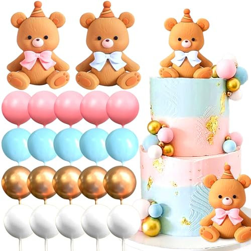 Pink Blue Gender Reveal Cake Toppers Bear Cake Topper Boy or Girl Cake Topper Bear Cake Decoration Baby Shower Cake Decorations