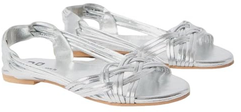 Dorothy Perkins Wide Fit Jocelyn Real Leather Plaited Flat Sandals, 4, Silver
