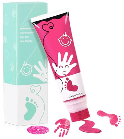 TOGOU2S Fußabdruck Farbe Baby mit Schwammkopf Handabdruck Baby Pfotenabdruck set Hund Fingerfarben Kinder Babysichere Farbe Stempel Ungiftig Säurefreie Leicht Abwaschbar 75ml Rosa