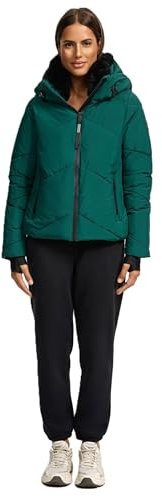 MARIKOO Damen Winterjacke (XS-XXL) - leicht, 4 Taschen, Kapuze mit Reißverschluss abnehmbar, Steppjacke, Warme Jacke Frauen - N007 (M, Evergreen)
